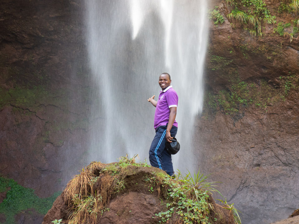 Local guide David Mande showing us the beautiful Nenge Waterfall